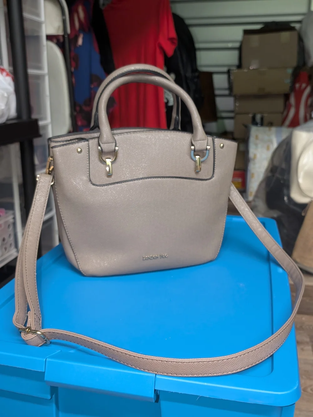 London Fog Taupe Saffiano Satchel Crossbody Bag Like New